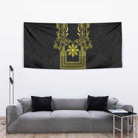 Philippines Barong Style Tapestry with Polynesian Art and Leaf Motif Black-Gold Color