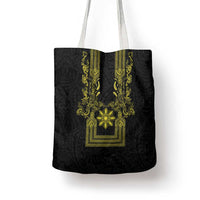 Philippines Barong Style Tote Bag with Polynesian Art and Leaf Motif Black-Gold Color