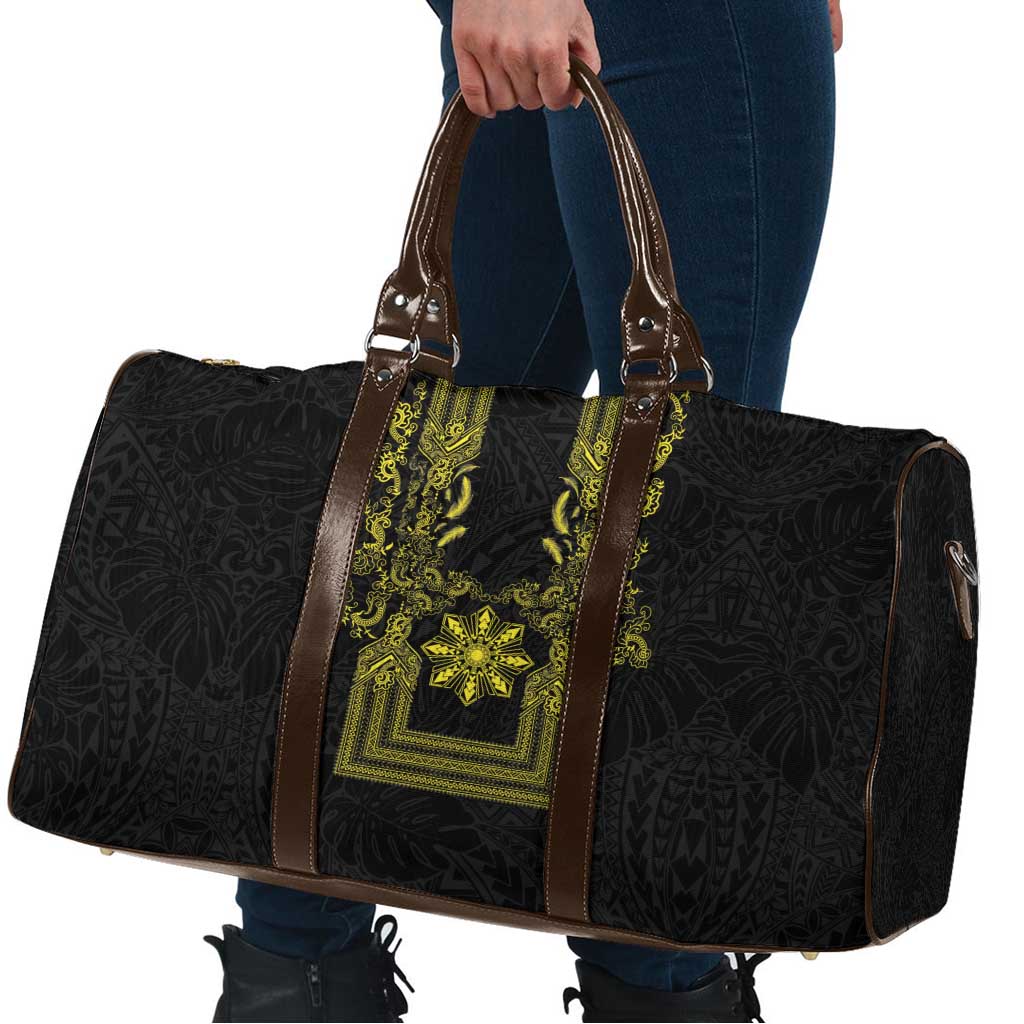 Philippines Barong Style Travel Bag with Polynesian Art and Leaf Motif Black-Gold Color