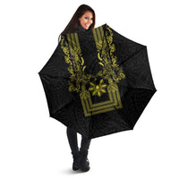 Philippines Barong Style Umbrella with Polynesian Art and Leaf Motif Black-Gold Color