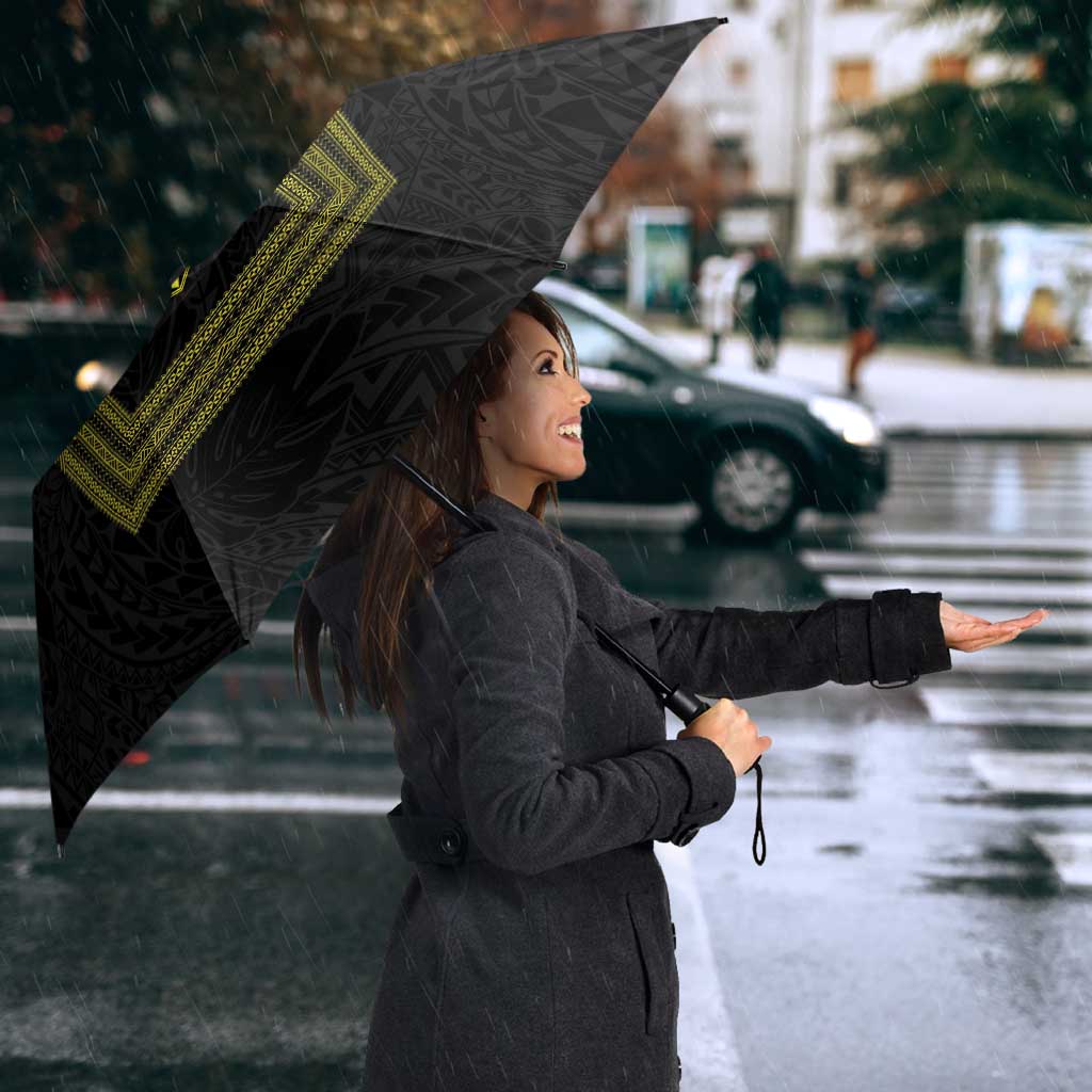 Philippines Barong Style Umbrella with Polynesian Art and Leaf Motif Black-Gold Color