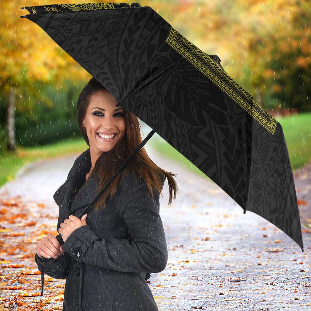 Philippines Barong Style Umbrella with Polynesian Art and Leaf Motif Black-Gold Color