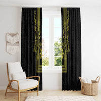 Philippines Barong Style Window Curtain with Polynesian Art and Leaf Motif Black-Gold Color