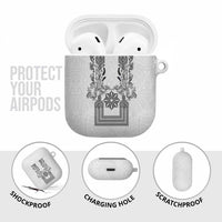 Philippines Barong Style AirPods Case with Polynesian Art and Leaf Motif Black-White Color