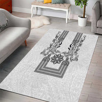 Philippines Barong Style Area Rug with Polynesian Art and Leaf Motif Black-White Color