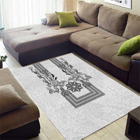 Philippines Barong Style Area Rug with Polynesian Art and Leaf Motif Black-White Color