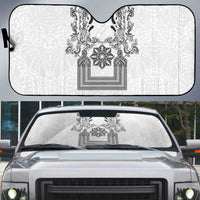 Philippines Barong Style Auto Sun Shade with Polynesian Art and Leaf Motif Black-White Color