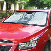 Philippines Barong Style Auto Sun Shade with Polynesian Art and Leaf Motif Black-White Color