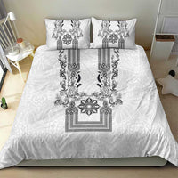 Philippines Barong Style Bedding Set with Polynesian Art and Leaf Motif Black-White Color