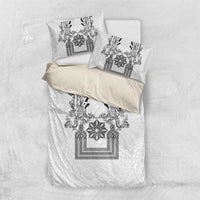 Philippines Barong Style Bedding Set with Polynesian Art and Leaf Motif Black-White Color