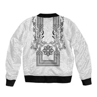 Philippines Barong Style Bomber Jacket with Polynesian Art and Leaf Motif Black-White Color