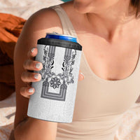 Philippines Barong Style 4 in 1 Can Cooler Tumbler with Polynesian Art and Leaf Motif Black-White Color