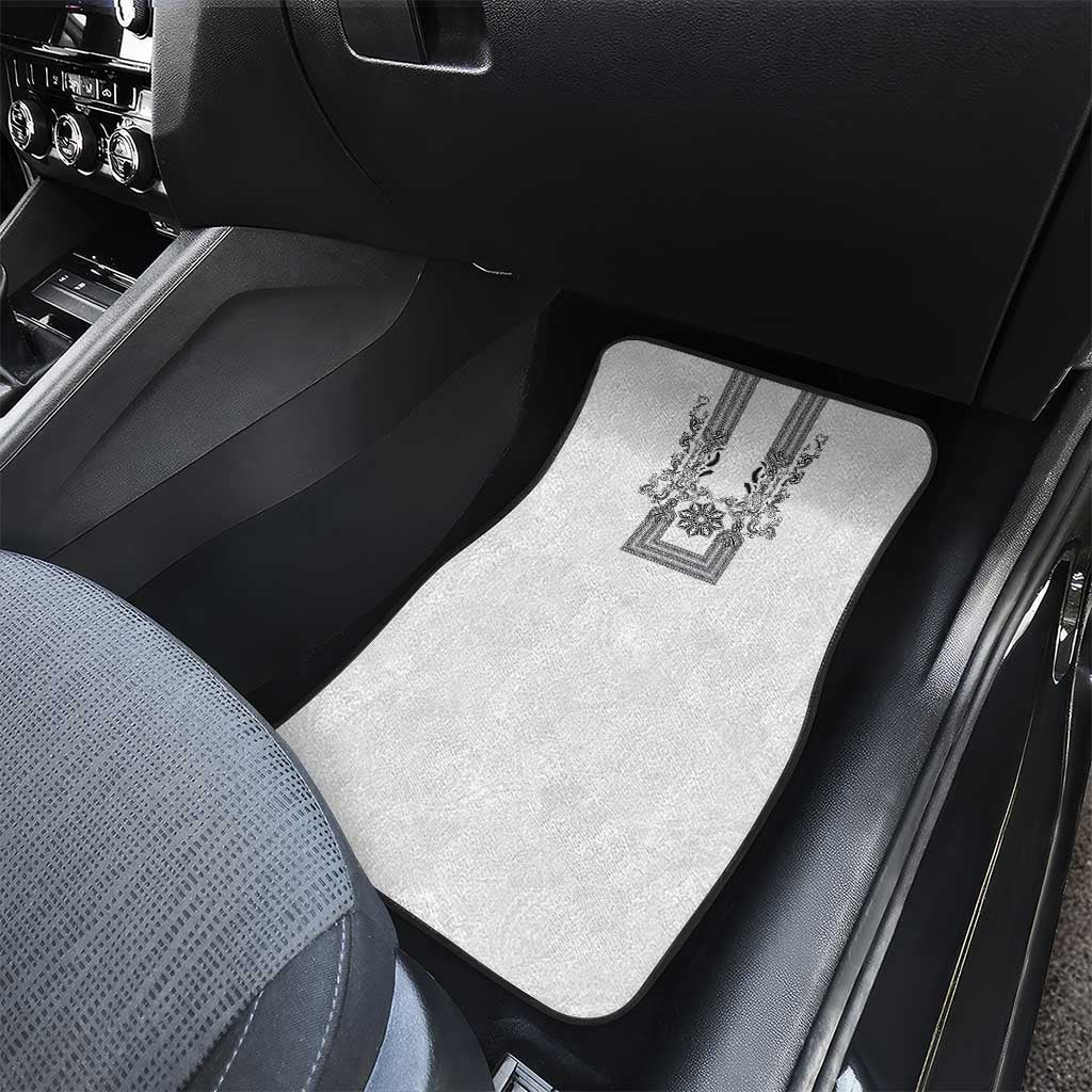 Philippines Barong Style Car Mats with Polynesian Art and Leaf Motif Black-White Color