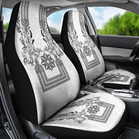 Philippines Barong Style Car Seat Cover with Polynesian Art and Leaf Motif Black-White Color