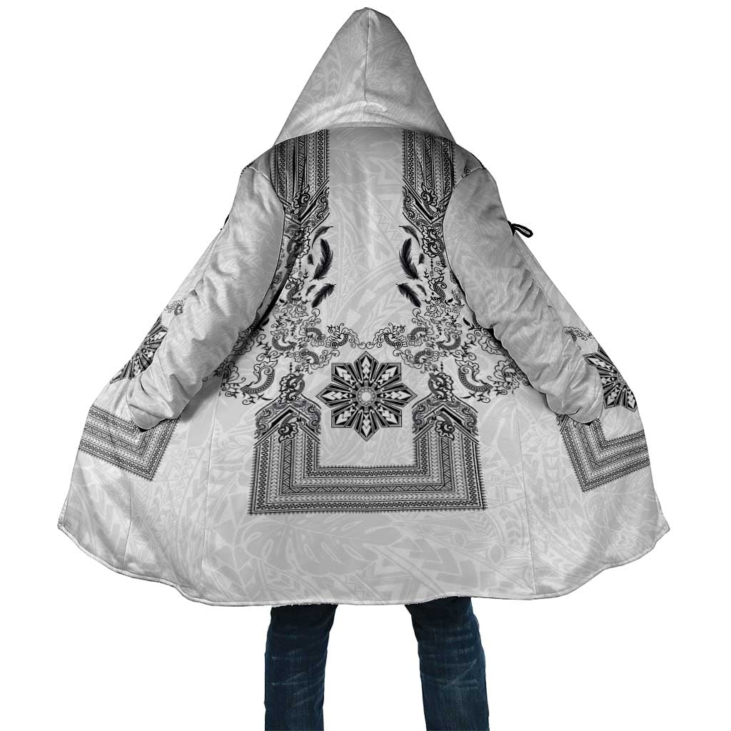 Philippines Barong Style Cloak with Polynesian Art and Leaf Motif Black-White Color
