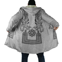 Philippines Barong Style Cloak with Polynesian Art and Leaf Motif Black-White Color