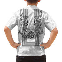 Philippines Barong Style Family Matching Tank Maxi Dress and Hawaiian Shirt with Polynesian Art and Leaf Motif Black-White Color LT03 - Polynesian Pride