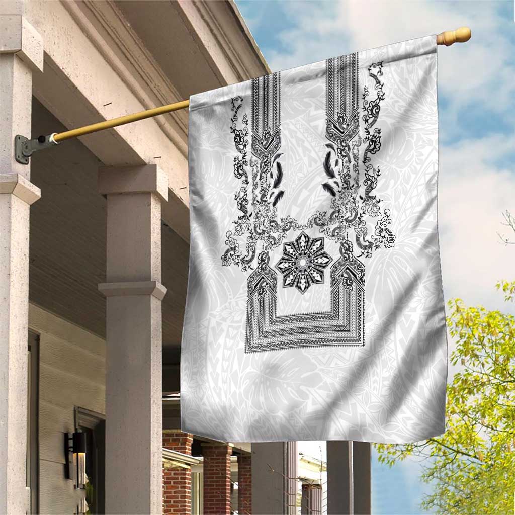 Philippines Barong Style Garden Flag with Polynesian Art and Leaf Motif Black-White Color
