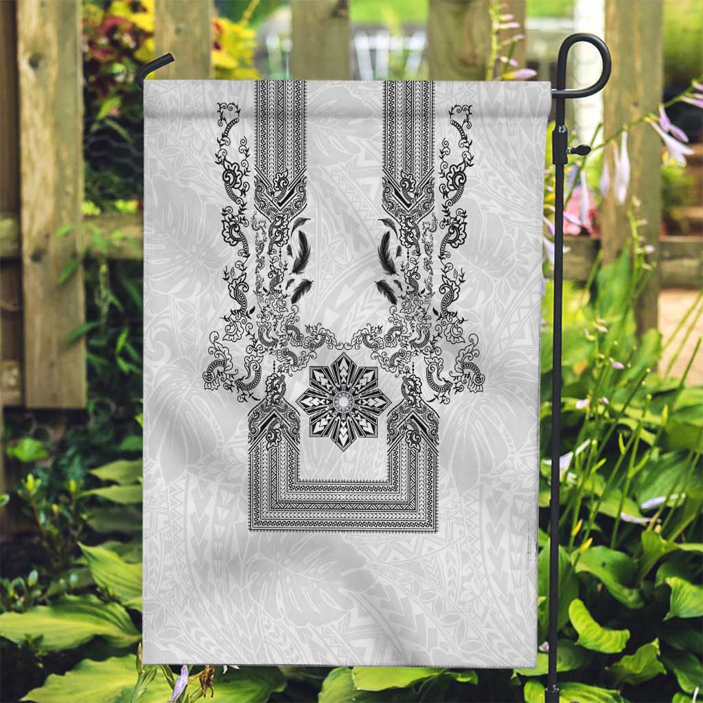 Philippines Barong Style Garden Flag with Polynesian Art and Leaf Motif Black-White Color