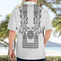 Philippines Barong Style Hawaiian Shirt with Polynesian Art and Leaf Motif Black-White Color