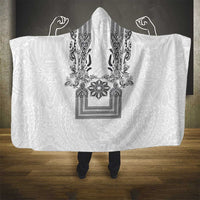Philippines Barong Style Hooded Blanket with Polynesian Art and Leaf Motif Black-White Color