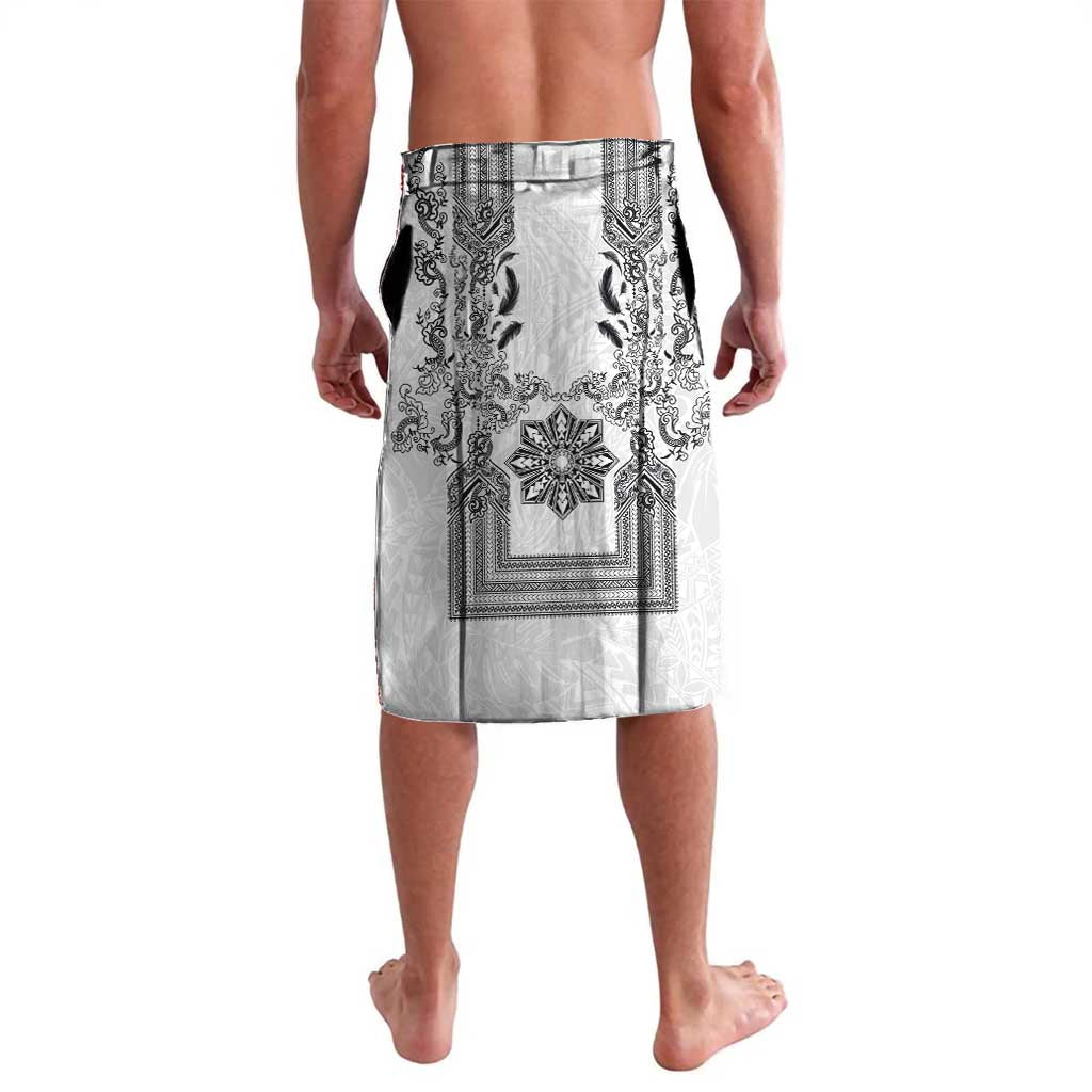 Philippines Barong Style Lavalava with Polynesian Art and Leaf Motif Black-White Color