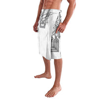 Philippines Barong Style Lavalava with Polynesian Art and Leaf Motif Black-White Color
