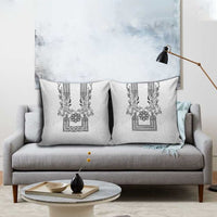 Philippines Barong Style Pillow Cover with Polynesian Art and Leaf Motif Black-White Color