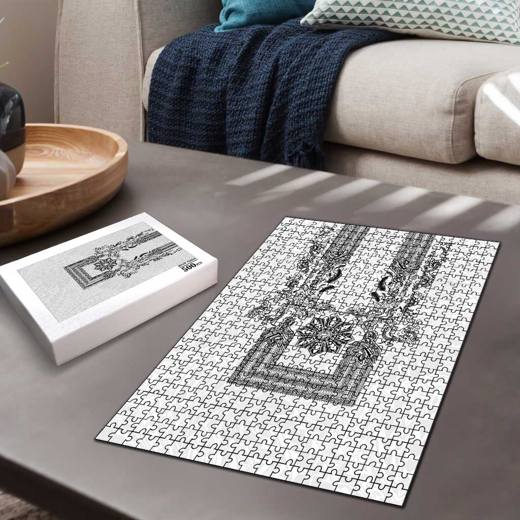Philippines Barong Style Puzzle with Polynesian Art and Leaf Motif Black-White Color