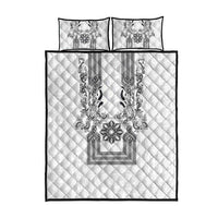 Philippines Barong Style Quilt Bed Set with Polynesian Art and Leaf Motif Black-White Color