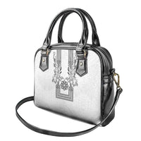 Philippines Barong Style Shoulder Handbag with Polynesian Art and Leaf Motif Black-White Color