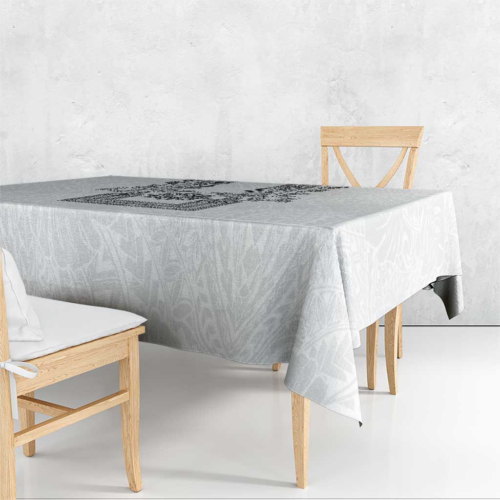 Philippines Barong Style Tablecloth with Polynesian Art and Leaf Motif Black-White Color