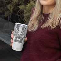 Philippines Barong Style Tumbler Cup with Polynesian Art and Leaf Motif Black-White Color