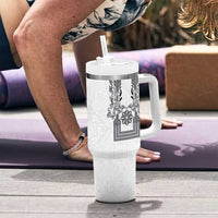 Philippines Barong Style Tumbler With Handle with Polynesian Art and Leaf Motif Black-White Color