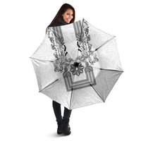 Philippines Barong Style Umbrella with Polynesian Art and Leaf Motif Black-White Color