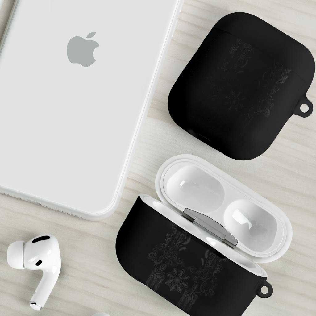 Philippines Barong Style AirPods Case with Polynesian Art and Leaf Motif Black Color