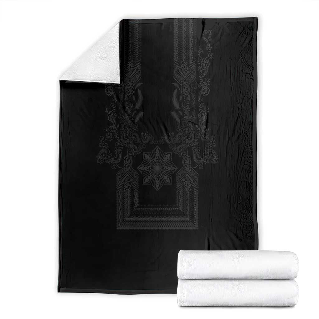 Philippines Barong Style Blanket with Polynesian Art and Leaf Motif Black Color