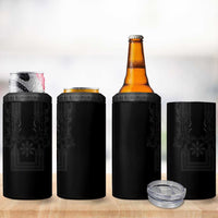 Philippines Barong Style 4 in 1 Can Cooler Tumbler with Polynesian Art and Leaf Motif Black Color