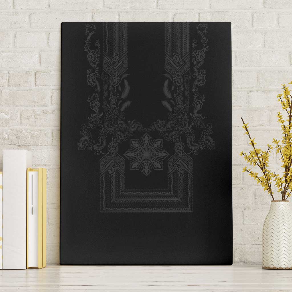 Philippines Barong Style Canvas Wall Art with Polynesian Art and Leaf Motif Black Color
