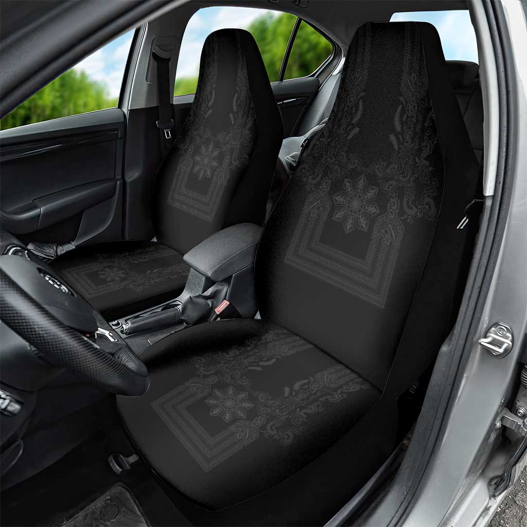 Philippines Barong Style Car Seat Cover with Polynesian Art and Leaf Motif Black Color