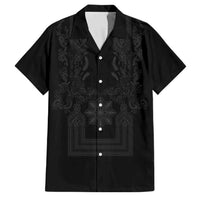 Philippines Barong Style Family Matching Long Sleeve Bodycon Dress and Hawaiian Shirt with Polynesian Art and Leaf Motif Black Color LT03 Dad's Shirt - Short Sleeve Black - Polynesian Pride