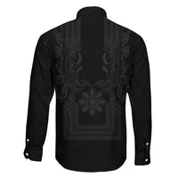 Philippines Barong Style Family Matching Off The Shoulder Long Sleeve Dress and Hawaiian Shirt with Polynesian Art and Leaf Motif Black Color LT03 - Polynesian Pride