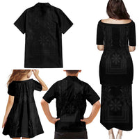 Philippines Barong Style Family Matching Puletasi and Hawaiian Shirt with Polynesian Art and Leaf Motif Black Color LT03 - Polynesian Pride