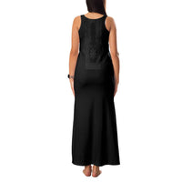 Philippines Barong Style Family Matching Tank Maxi Dress and Hawaiian Shirt with Polynesian Art and Leaf Motif Black Color LT03 - Polynesian Pride