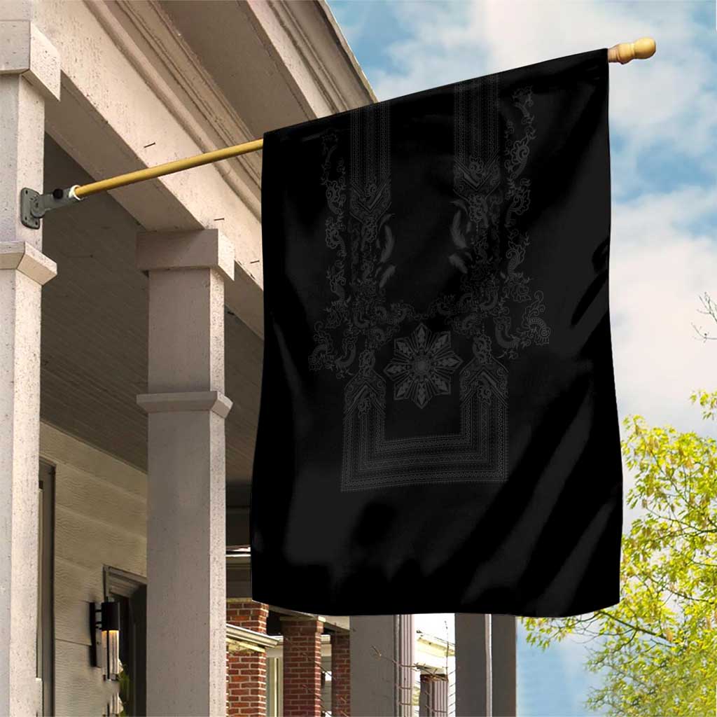 Philippines Barong Style Garden Flag with Polynesian Art and Leaf Motif Black Color