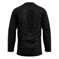 Philippines Barong Style Hockey Jersey with Polynesian Art and Leaf Motif Black Color