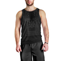 Philippines Barong Style Men Tank Top with Polynesian Art and Leaf Motif Black Color