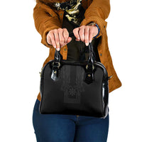 Philippines Barong Style Shoulder Handbag with Polynesian Art and Leaf Motif Black Color