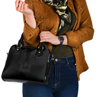 Philippines Barong Style Shoulder Handbag with Polynesian Art and Leaf Motif Black Color