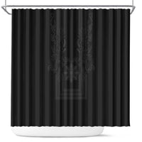 Philippines Barong Style Shower Curtain with Polynesian Art and Leaf Motif Black Color